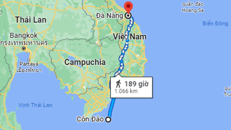 Khoảng cách từ Côn Đảo đến Đà Nẵng theo đường thủy (kết hợp đường bộ)