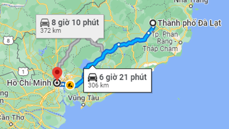 Khoảng cách từ Đà Lạt đến Sài Gòn bằng đường bộ khoảng 306km