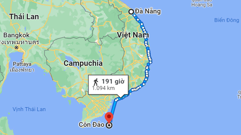 Khoảng cách Đà Nẵng đến Côn Đảo