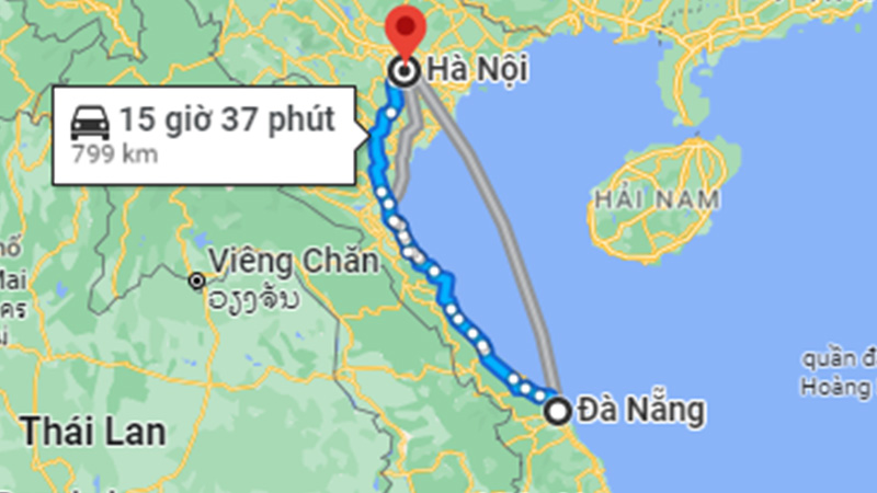 Đà Nẵng tới Hà Nội được kết nối với nhau bởi tuyến đường Hồ Chí Minh và QL1A với khoảng cách 799 km 