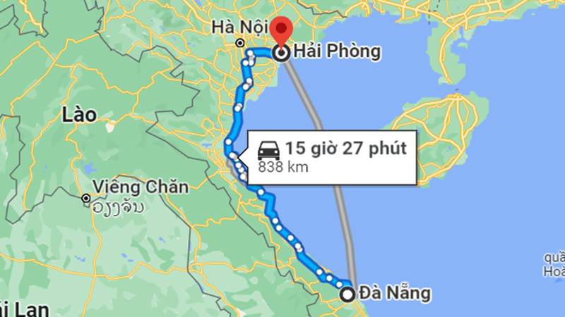 Khoảng cách từ Đà Nẵng đến Hải Phòng