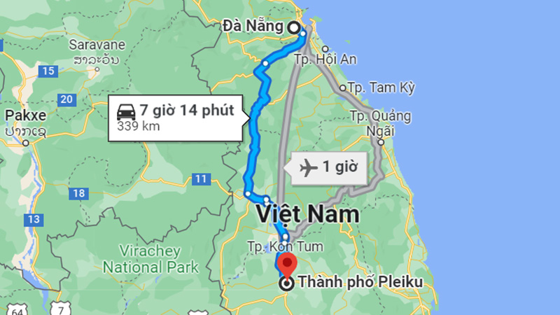 Khoảng cách từ Đà Nẵng đến Pleiku