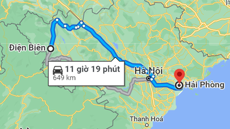 Khoảng cách từ Điện Biên đến Hải Phòng