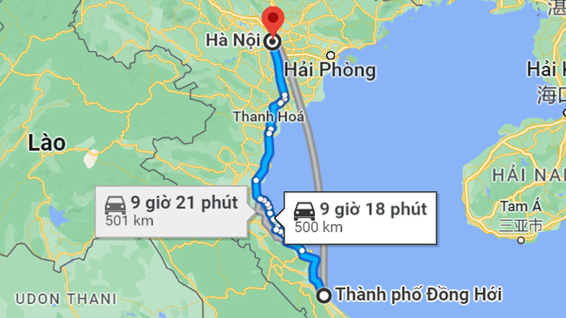 Khoảng cách từ Đồng Hới đến Hà Nội