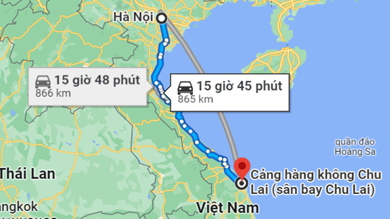Khoảng cách từ Hà Nội đến Chu Lai