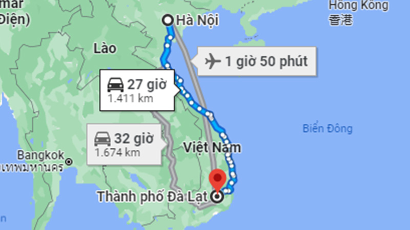 Hà Nội đi Đà Lạt bao nhiêu km?