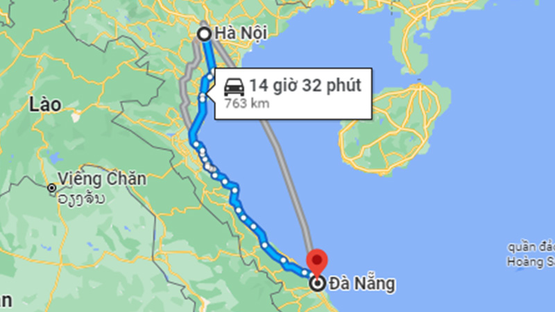 Di chuyển bằng đường bộ từ Hà Nội đến Đà Nẵng có khoảng cách là 763 km nếu đi qua đường QL1A
