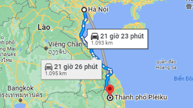 Khoảng cách từ Hà Nội đến Pleiku