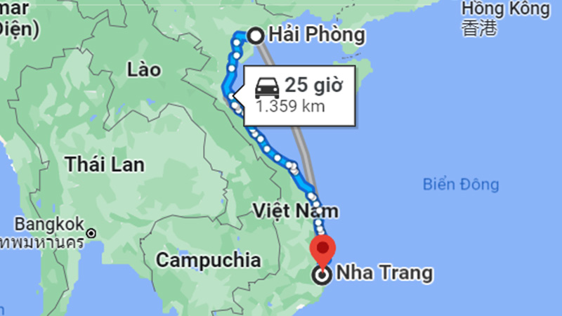 Khoảng cách từ Hải Phòng đến Nha Trang