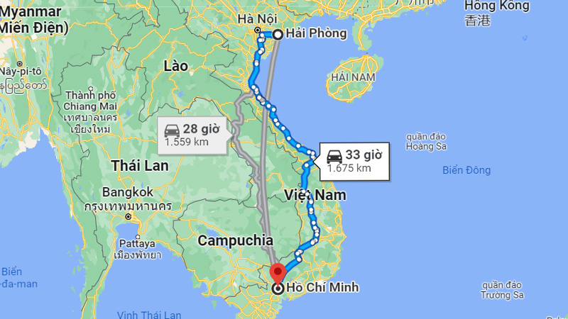 Khoảng cách từ Hải Phòng đến Sài Gòn
