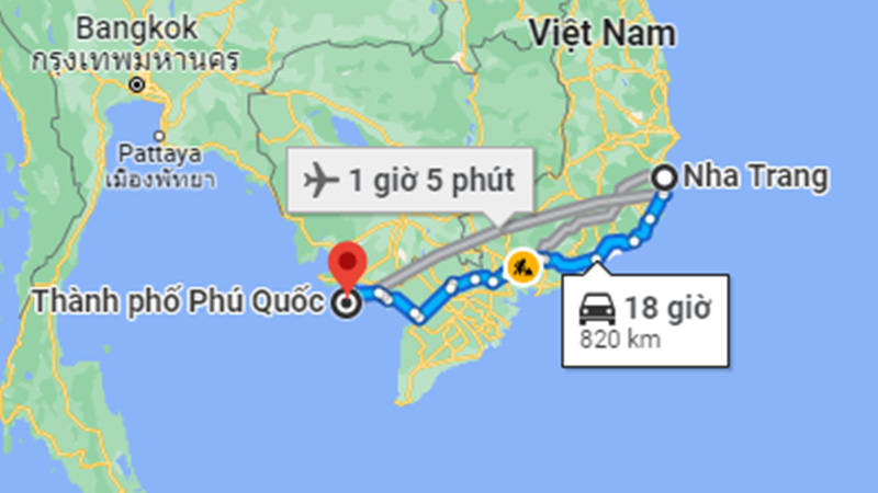 Khoảng cách từ Nha Trang đến Phú Quốc bằng đường bộ khoảng 820 km