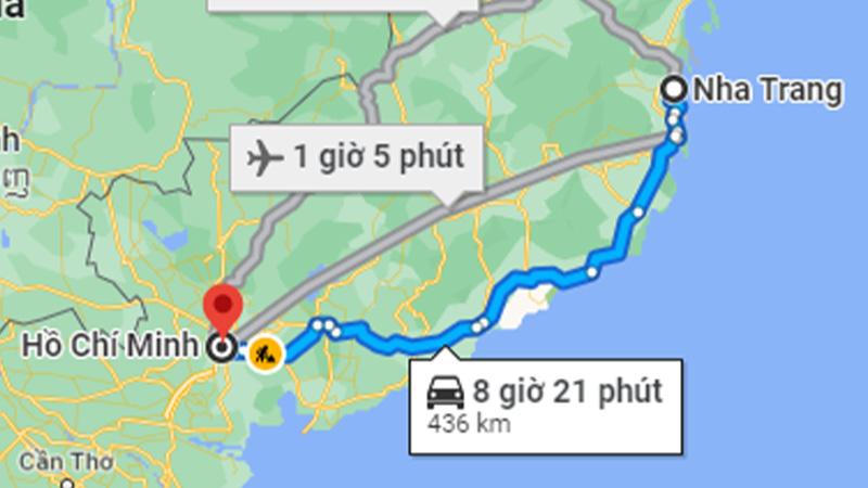 Quãng đường từ Nha Trang đi Sài Gòn bằng đường bộ là 436km và có thời gian di chuyển khoảng hơn 8 giờ đồng hồ