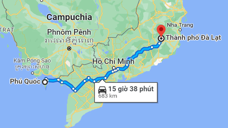 Khoảng cách từ Phú Quốc đến Đà Lạt theo đường thủy