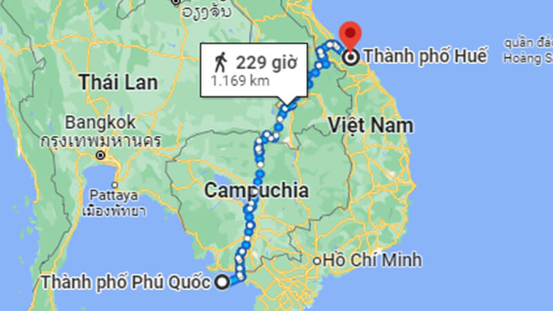 Khoảng cách Phú Quốc Huế theo đường thủy (kết hợp đường bộ)