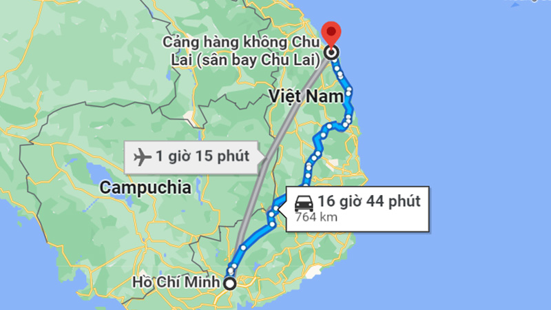 Khoảng cách từ Sài Gòn đến Chu Lai