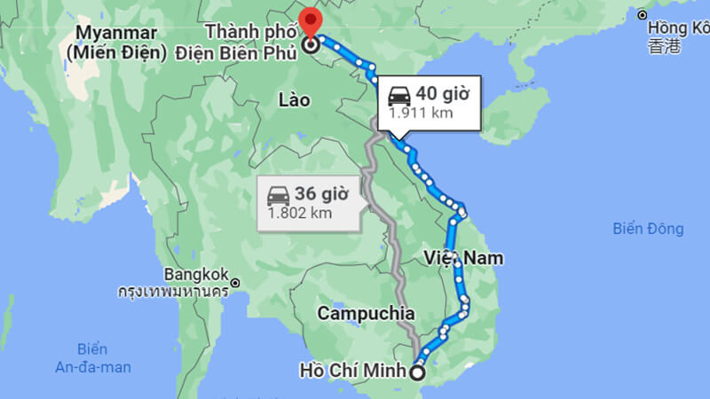 Khoảng cách từ Sài Gòn đến Điện Biên