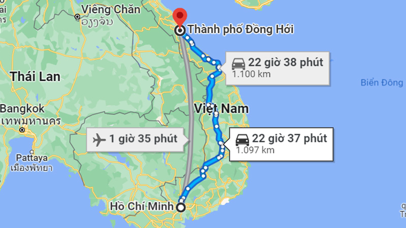 Khoảng cách từ Sài Gòn đến Đồng Hới