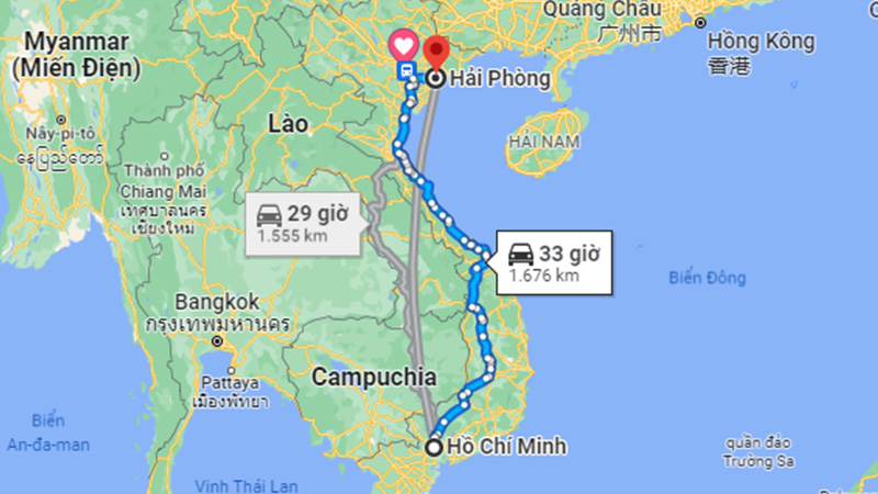 Khoảng cách Hồ Chí Minh đi Hải Phòng