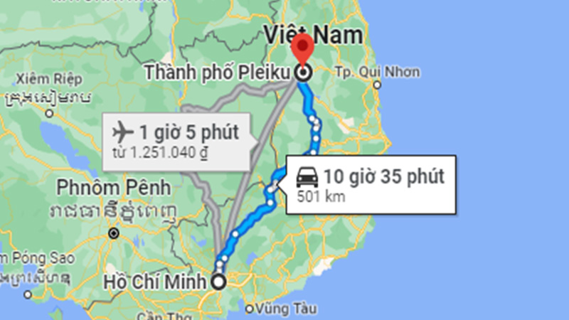 Khoảng cách Sài Gòn - Pleiku theo đường bộ