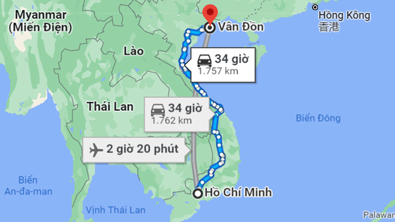 Khoảng cách từ Sài Gòn đến Vân Đồn