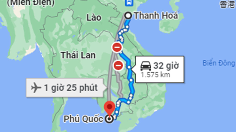 Khoảng cách từ Thanh Hóa đến Phú Quốc theo đường bộ