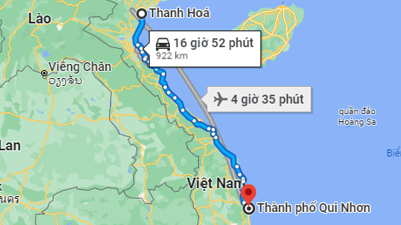 Khoảng cách từ Thanh Hóa đến Quy Nhơn bằng đường bộ