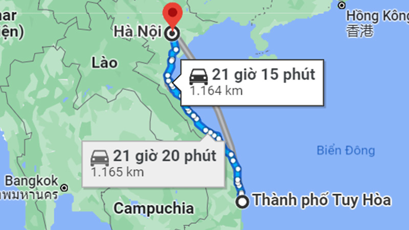 Khoảng cách từ Tuy Hòa đến Hà Nội 