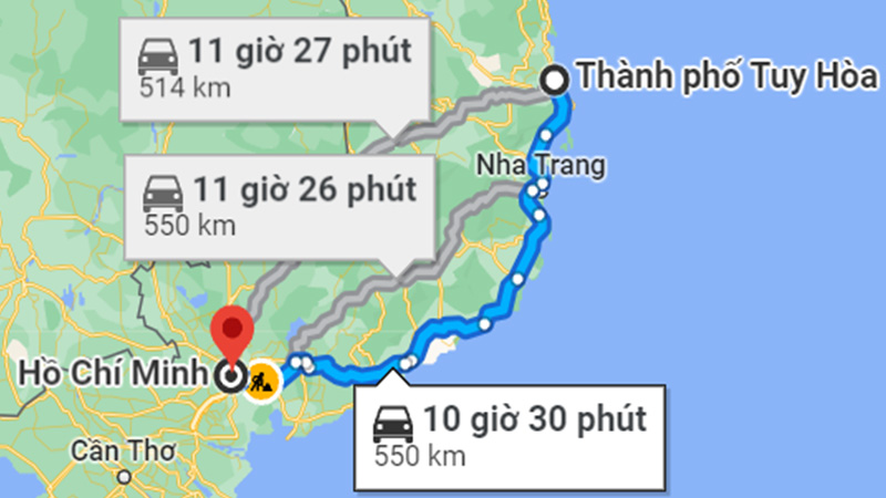 Khoảng cách từ Tuy Hòa đến Sài Gòn