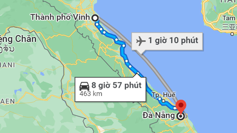 Khoảng cách từ Vinh đến Đà Nẵng