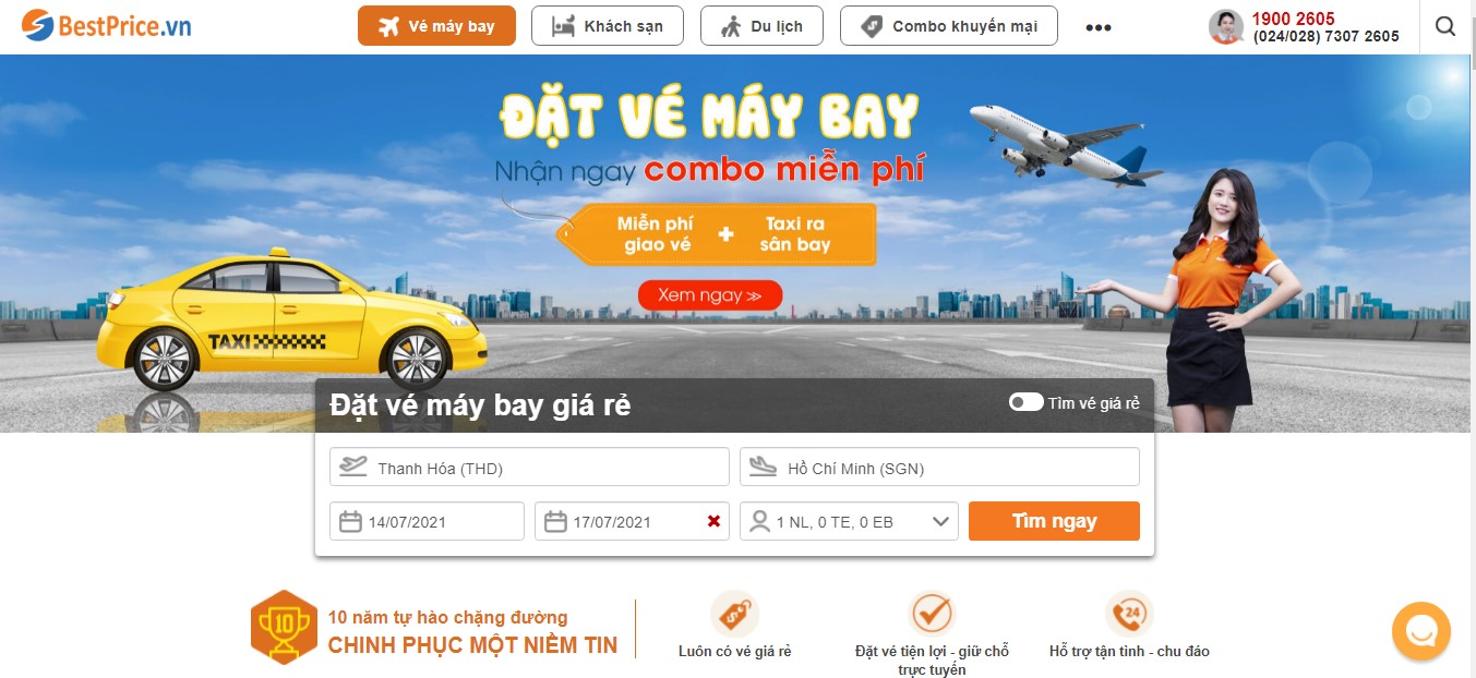 Giao diện website đặt vé máy bay ở BestPrice.vn