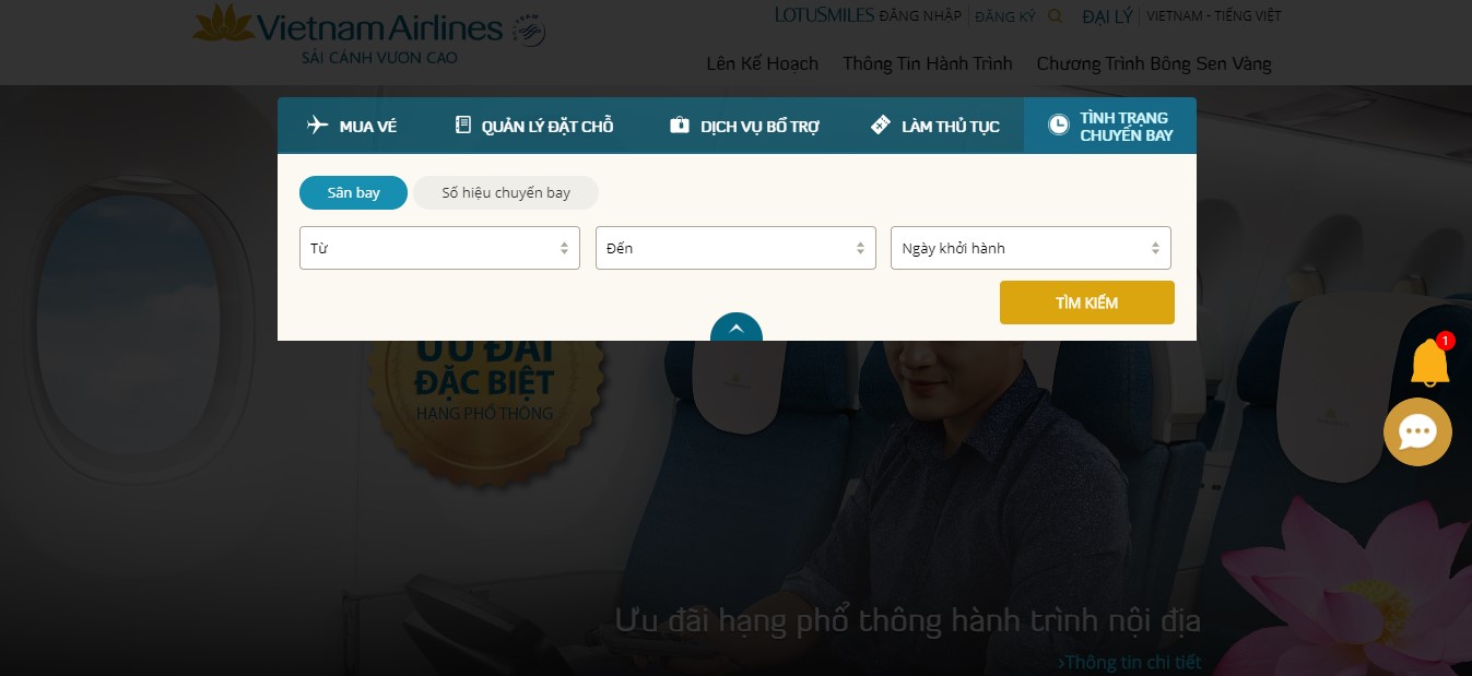 Cách kiểm tra chuyến bay quốc tế Vietnam Airlines