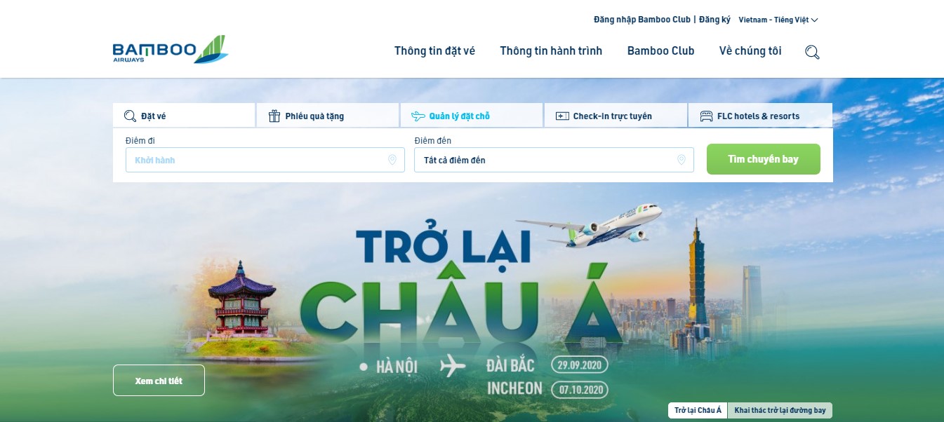 Giao diện website Bamboo Airways