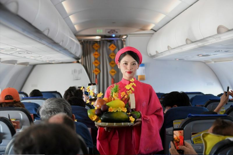 Không khí trên chuyến bay Tết của Vietravel Airlines