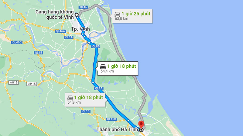 Khoảng cách từ sân bay Vinh đến Hà Tĩnh