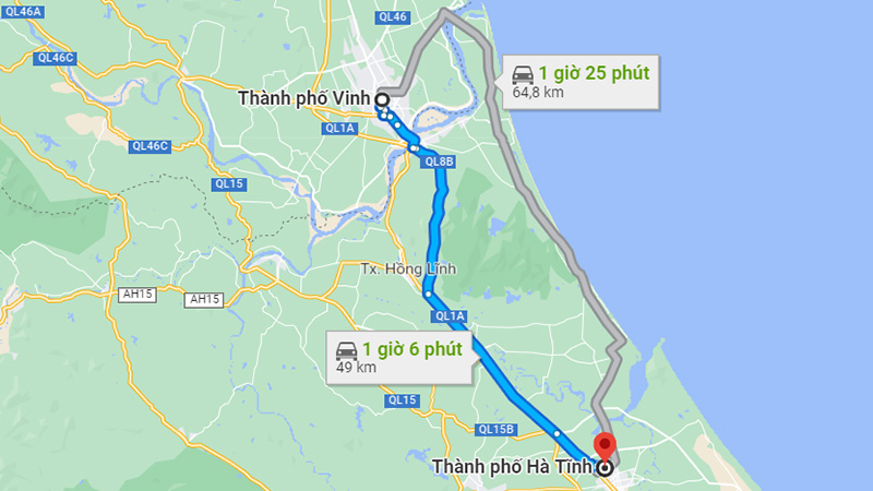 Khoảng cách từ Thành phố Vinh đến Hà Tĩnh