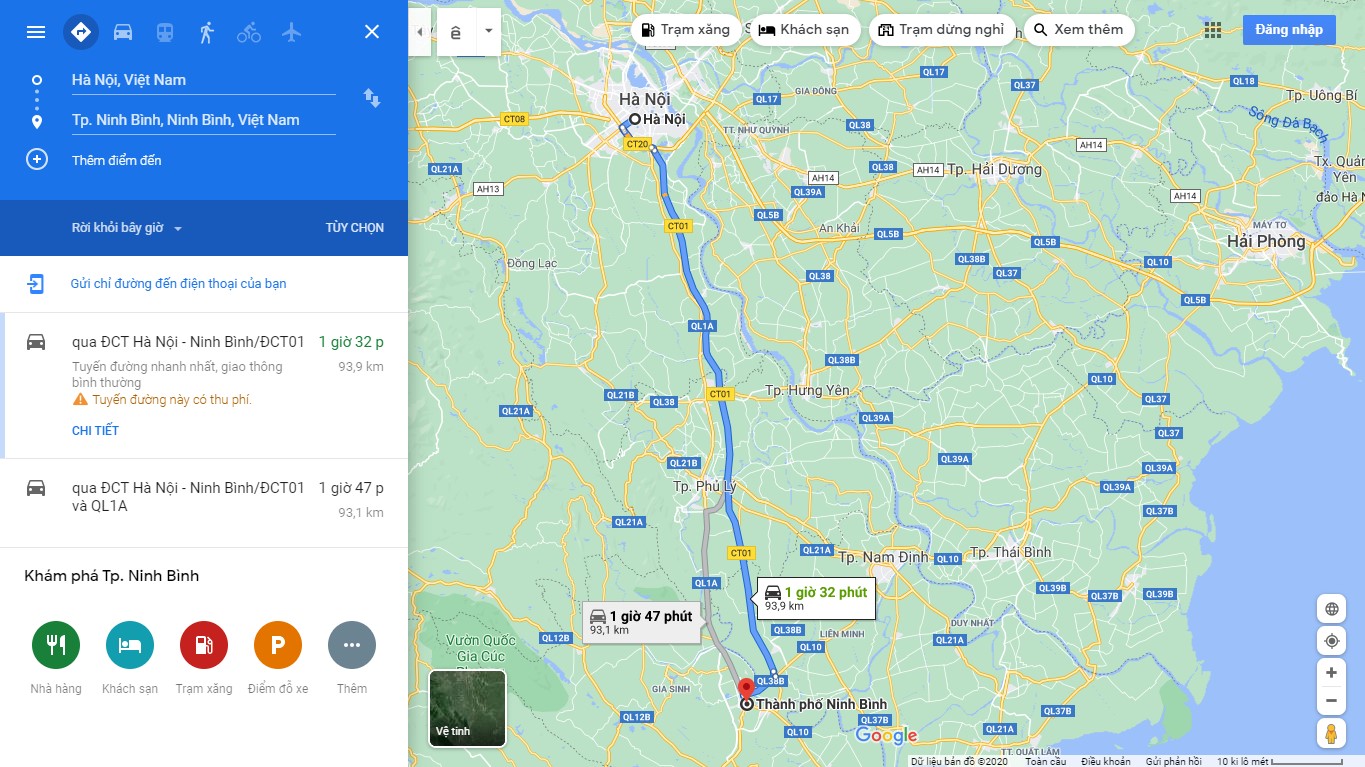Khoảng cách từ trung tâm thành phố Hà Nội đi Ninh Bình