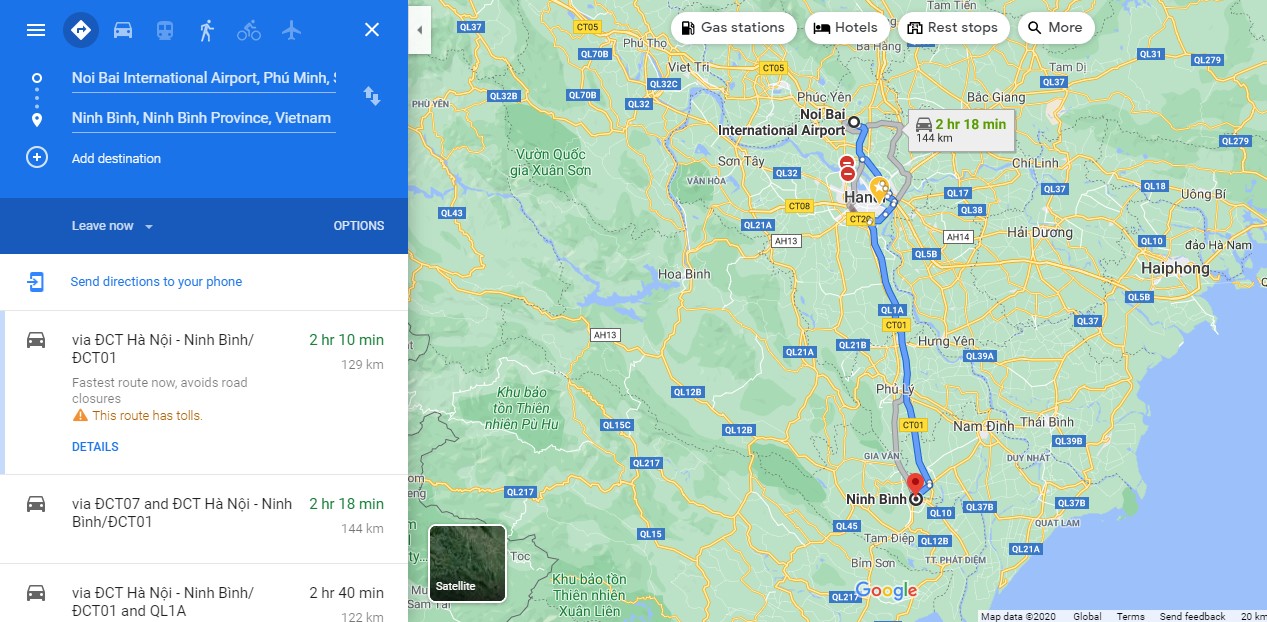 Khoảng cách từ sân bay Nội Bài đi Ninh Bình
