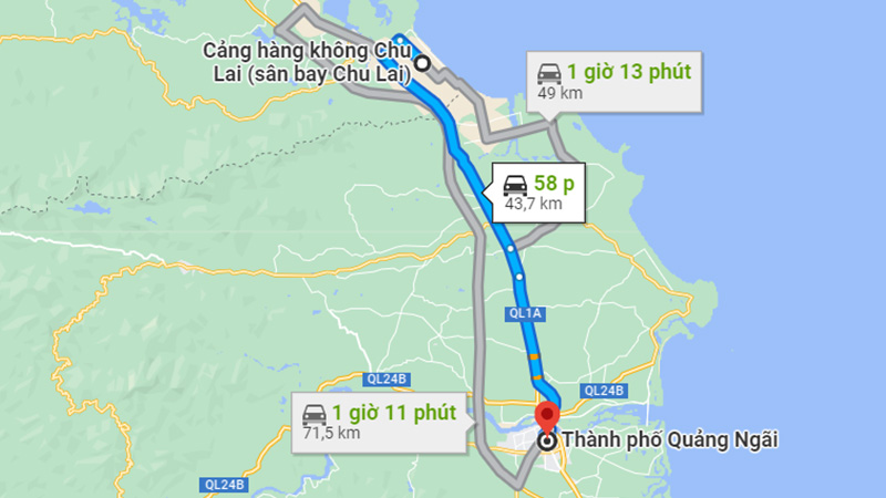 Khoảng cách từ sân bay Chu Lai đến Quảng Ngãi