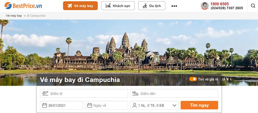 Đặt vé máy bay từ Việt Nam đi Campuchia tại BestPrice