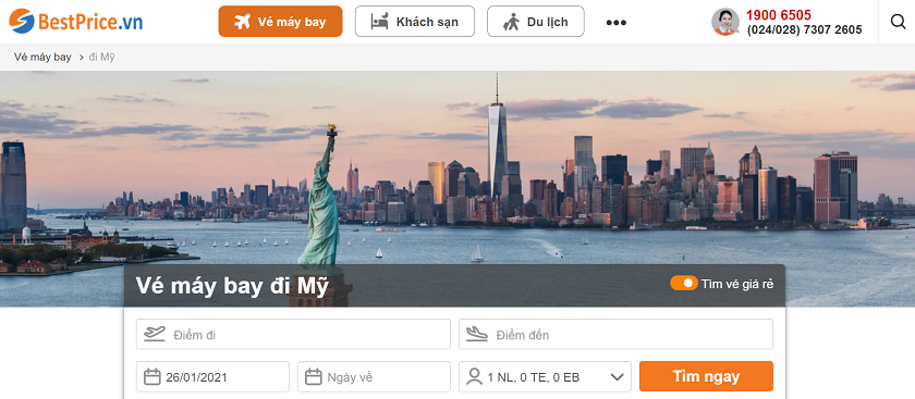 Đặt vé máy bay từ Việt Nam đi Mỹ tại BestPrice