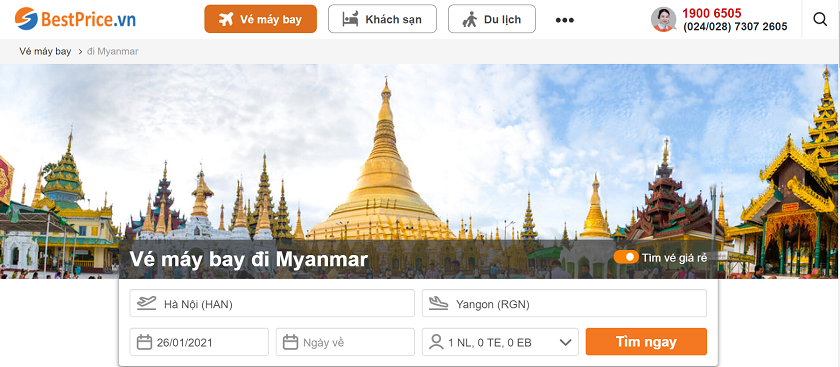 Đặt vé máy bay từ Việt Nam đi Myanmar tại BestPrice