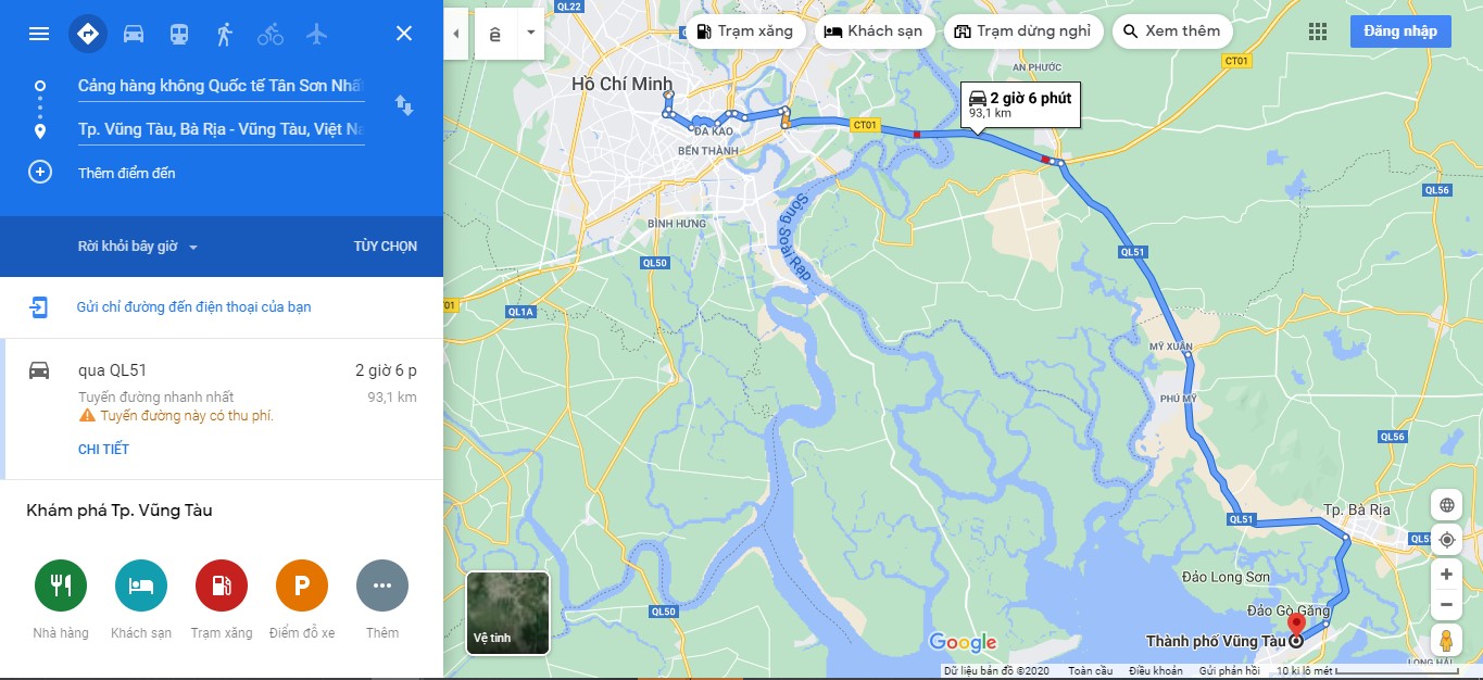 Khoảng cách từ sân bay Tân Sơn Nhất đi Vũng Tàu