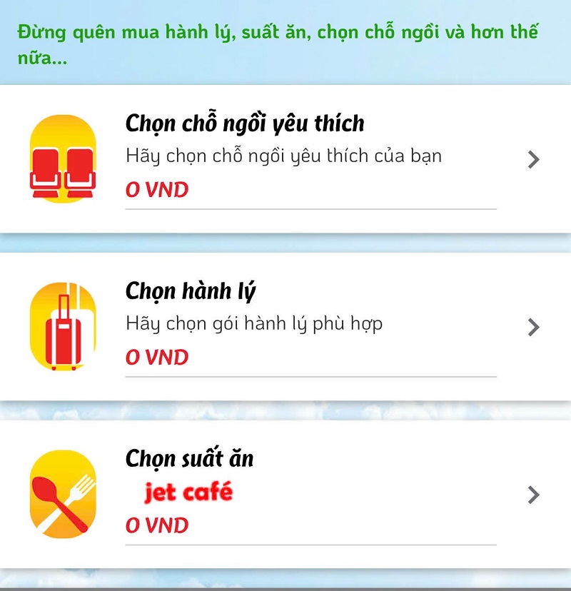 Lựa chọn mua thêm hành lý