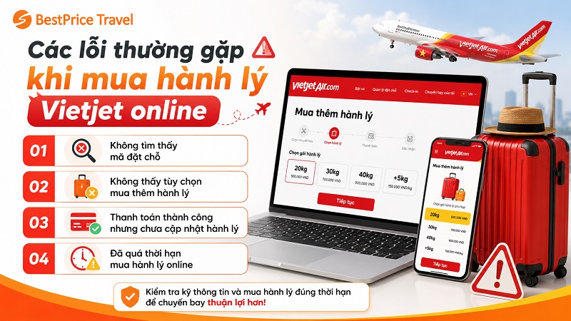 Các lỗi thường gặp khi mua hành lý ký gửi Vietjet online