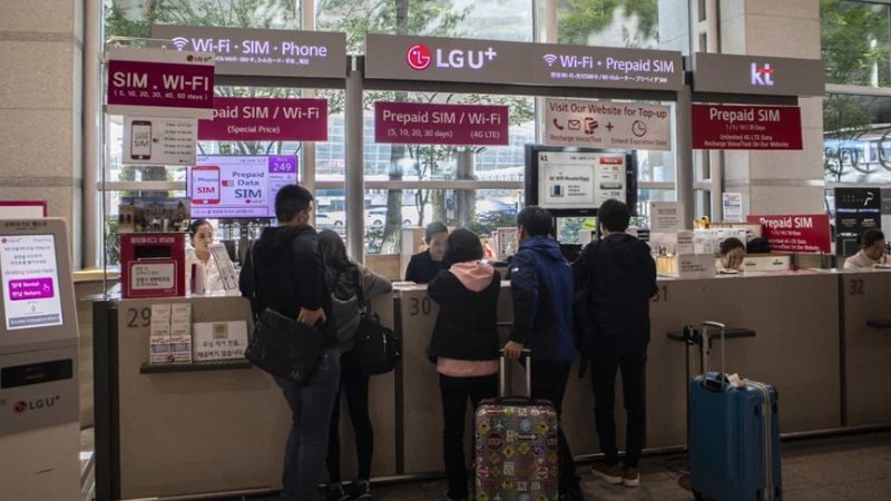 Quầy dịch vụ mua sim du lịch Hàn Quốc ở sân bay Incheon