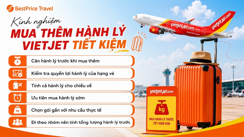 Kinh nghiệm mua th&ecirc;m h&agrave;nh l&yacute; Vietjet Air tiết kiệm