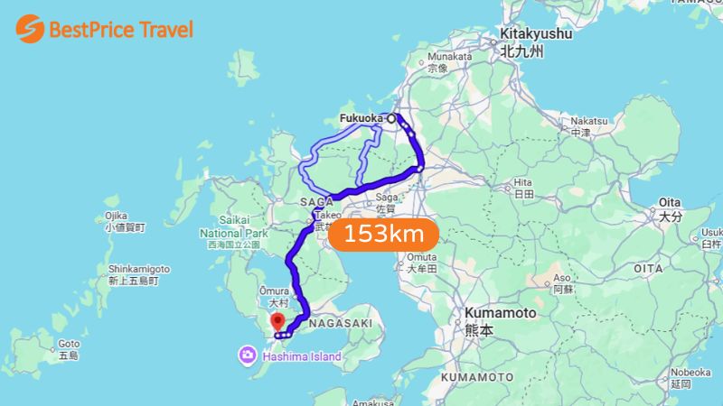 Khoảng cách từ Nagasaki tới Fukuoka