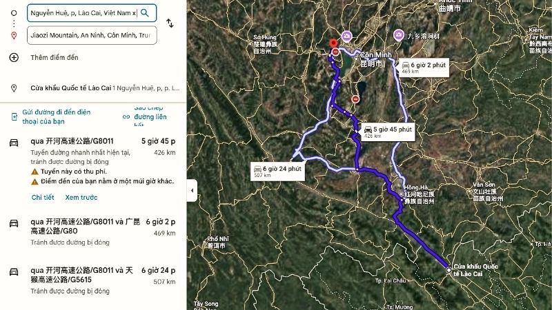 Khoảng c&aacute;ch từ bi&ecirc;n giới Việt Nam đến n&uacute;i Kiệu Tử