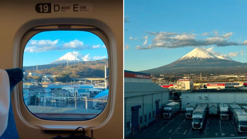 Bắt trọn khoảnh khắc N&uacute;i Ph&uacute; Sĩ khi đi t&agrave;u Shinkansen Nhật Bản (@XHS: 三橫一豎)