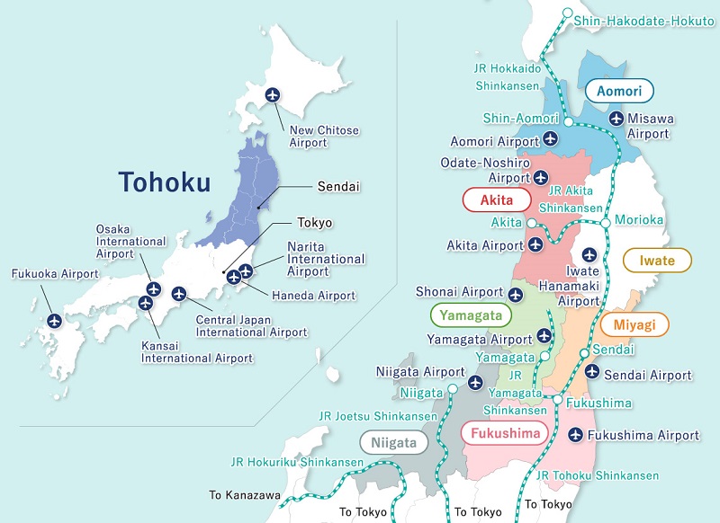 Bản đồ hòn đảo Tohoku Nhật Bản